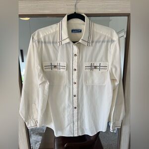 90's Pendleton Petite Ivory Oxford Button Down Shirt w Embroidered Stitching Med
